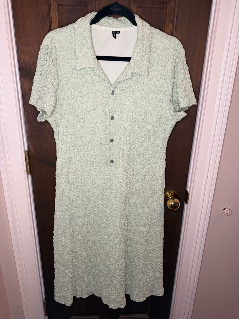 Annebouti Sage Green Popcorn Textured Midi Polo Dress XL